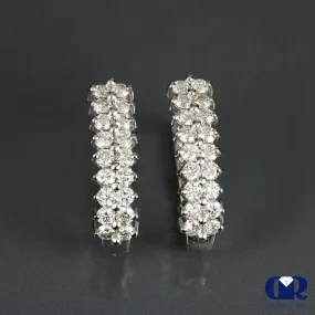 1.00 Carat Round Cut Diamond U Shape Huggie Hoop Earrings 14K White Gold