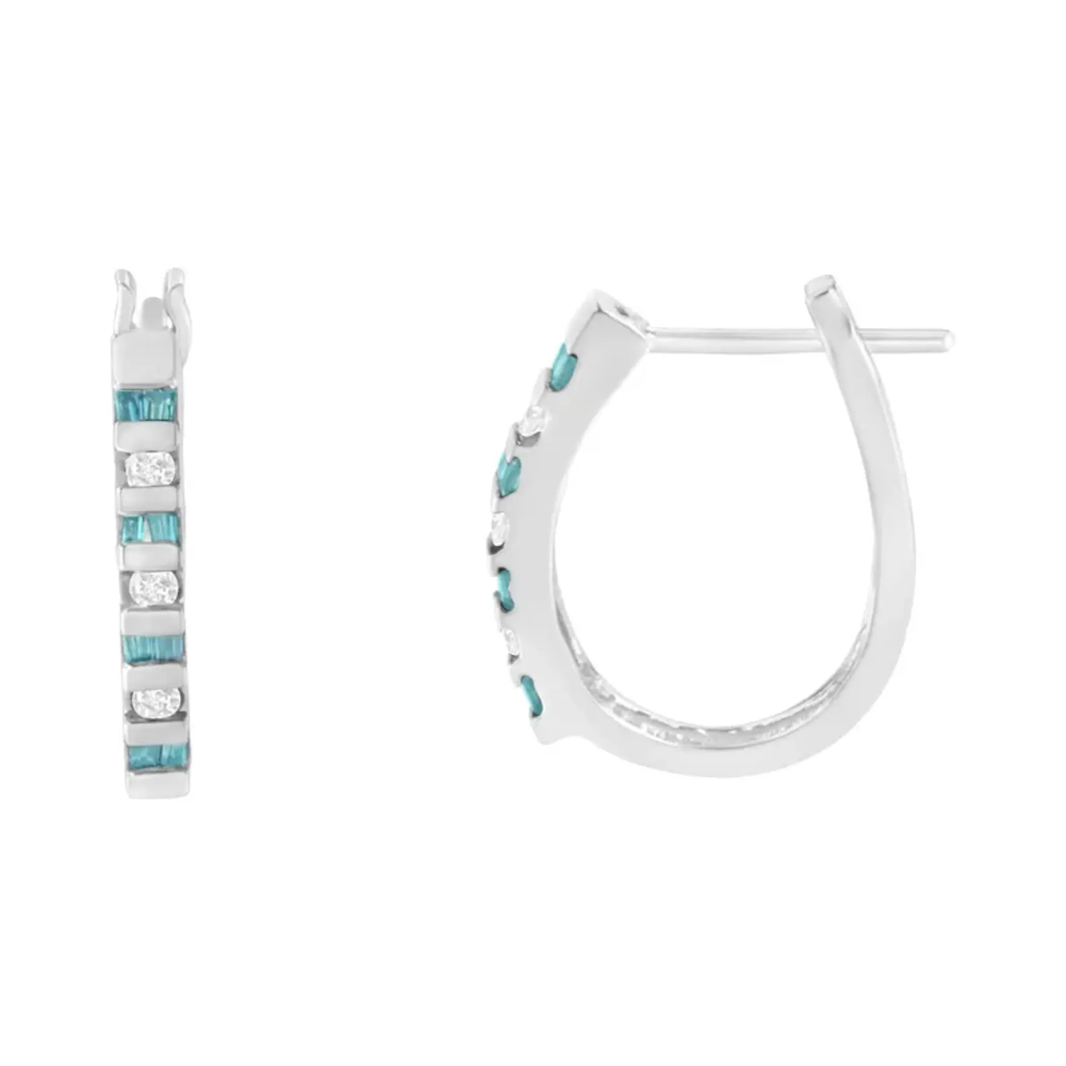 10k White Gold Treated Blue Diamond Hoop Earrings (0.25 cttw, I-J Color, I2-I3 Clarity)