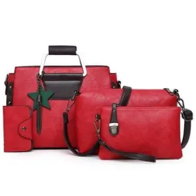 4 Pieces Tassel Star Handbag Set - Red