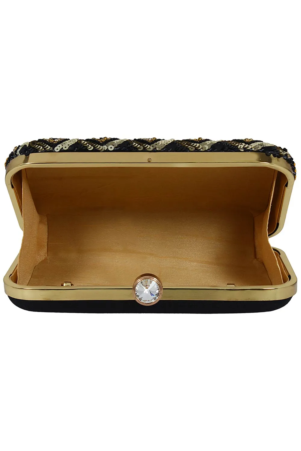 Adorn Embroidered & Embellished Faux Silk Clutch Black & Multi
