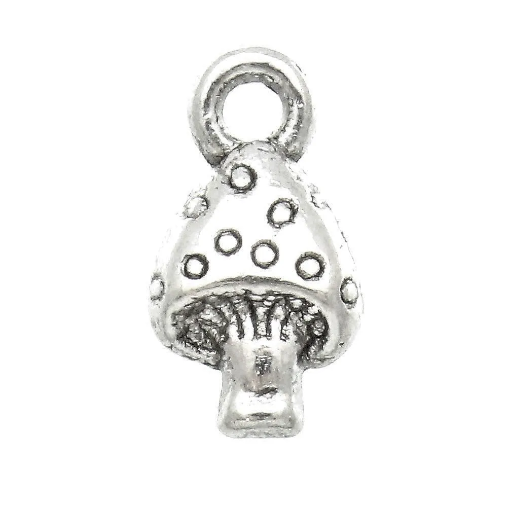 AVBeads Nature Fairy Mushroom Charms Silver 12mm x 7mm Metal Charms 10pcs