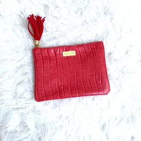 Babe Lash Red Animal Print Small Tassel Clutch
