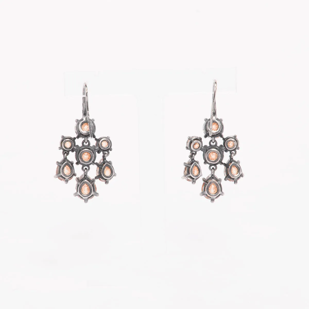 Elegant Bottega Veneta Orange Oxidized Silver Chandelier Earrings with Distinctive Design