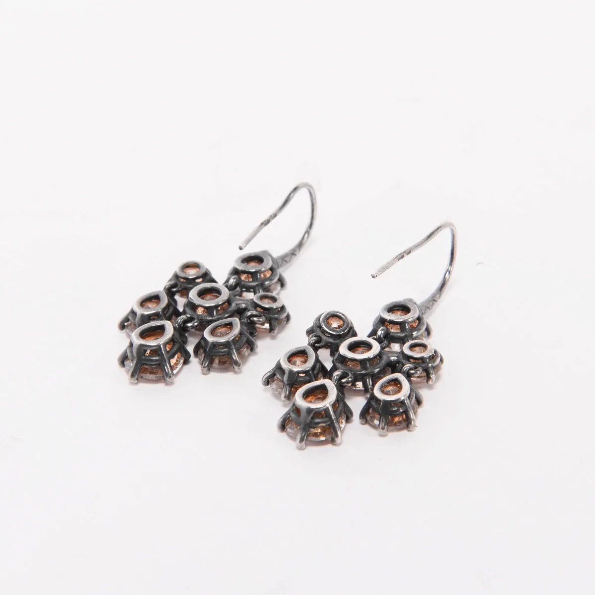 Elegant Bottega Veneta Orange Oxidized Silver Chandelier Earrings with Distinctive Design