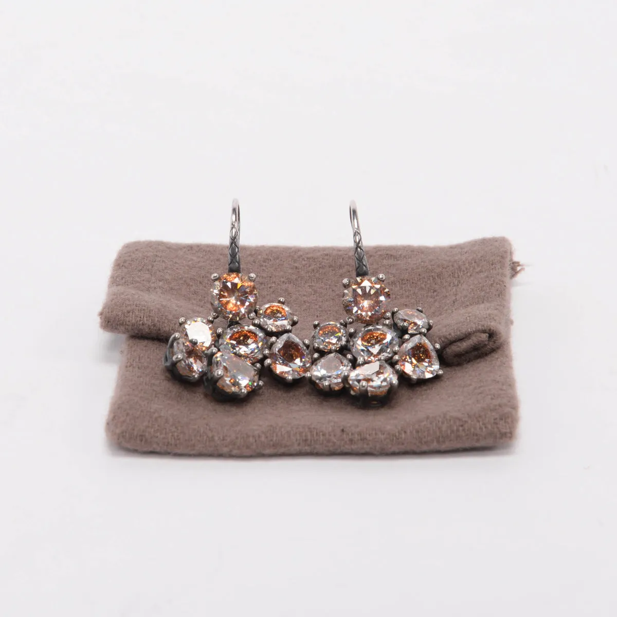 Elegant Bottega Veneta Orange Oxidized Silver Chandelier Earrings with Distinctive Design
