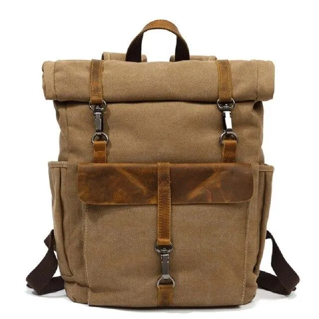 Canvas Leather Travel Daypack 20 Liter Backpack in 5 Colors