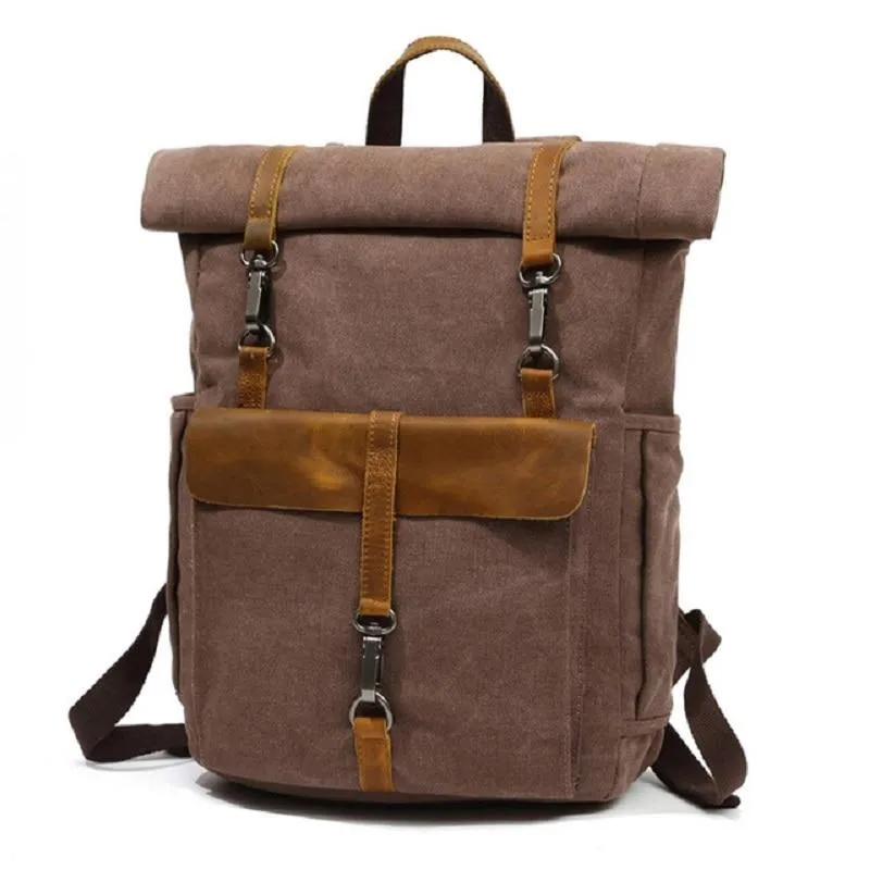Canvas Leather Travel Daypack 20 Liter Backpack in 5 Colors