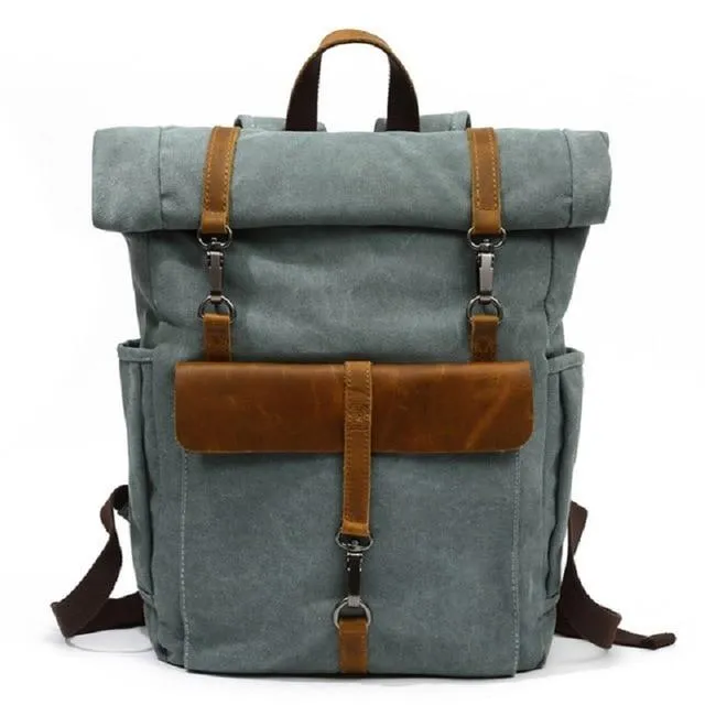 Canvas Leather Travel Daypack 20 Liter Backpack in 5 Colors