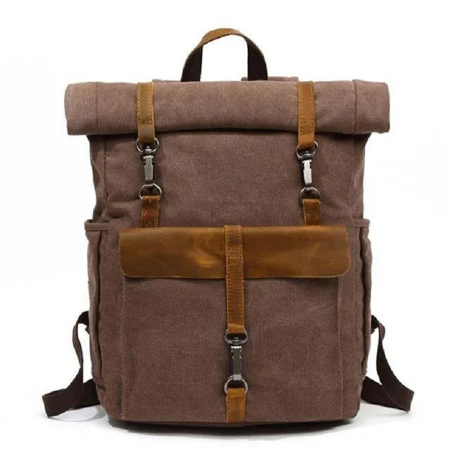 Canvas Leather Travel Daypack 20 Liter Backpack in 5 Colors