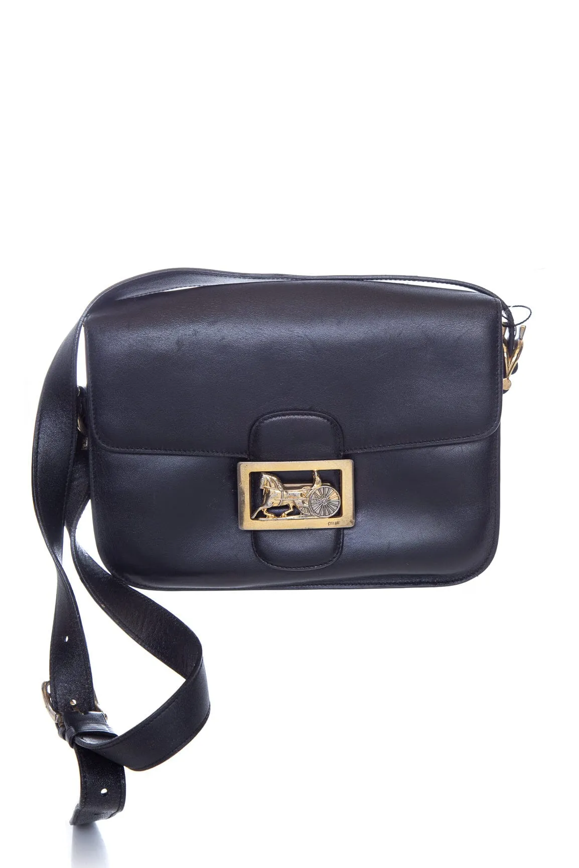 Celine Black Leather Carriage Hardware Handbag
