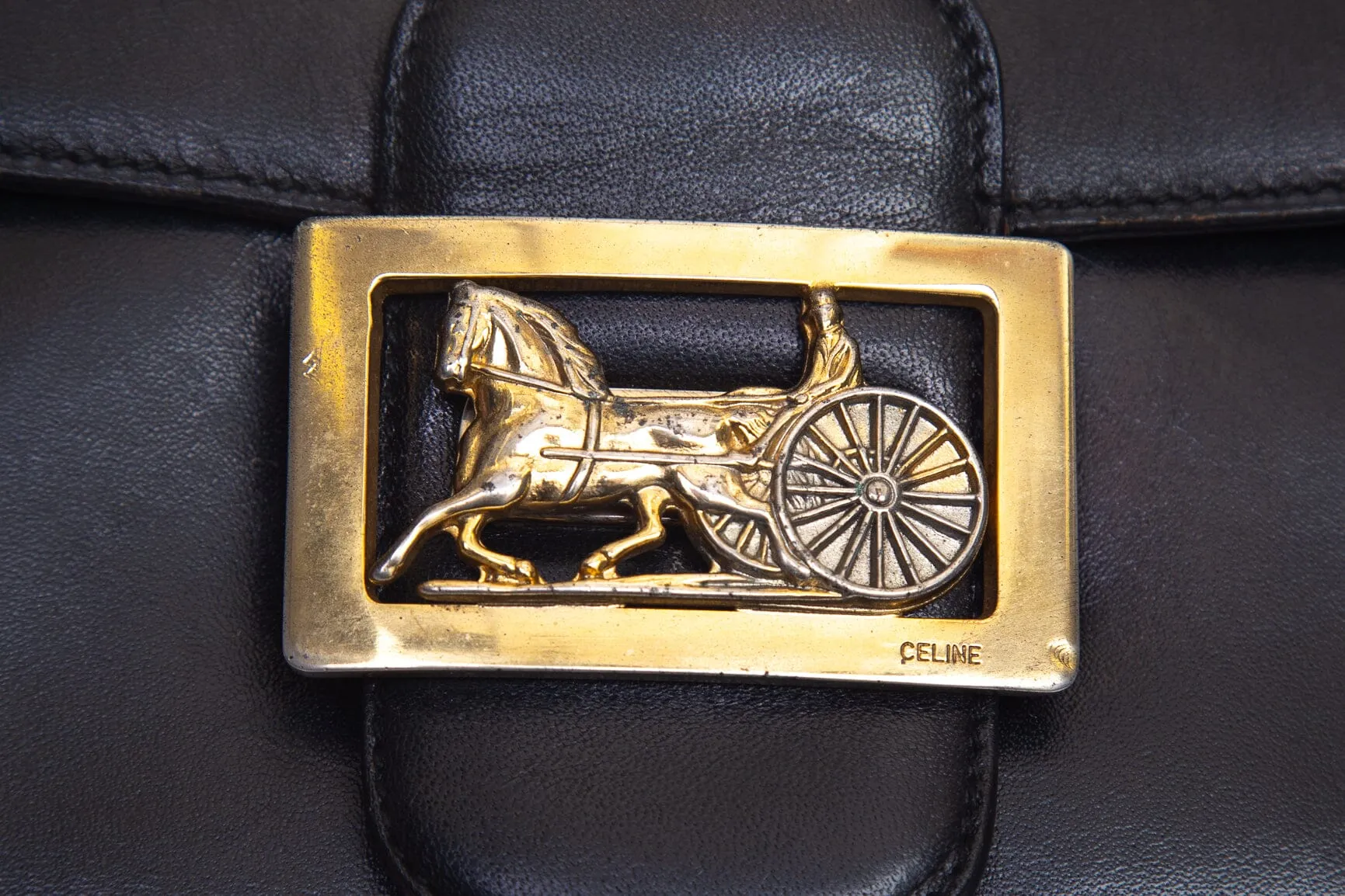 Celine Black Leather Carriage Hardware Handbag