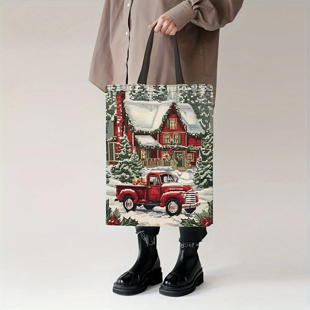 Christmas Charm Tote Bag for Women - Durable Polyester, Stylish Shoulder Handbag Perfect for Shopping & Everyday Use
