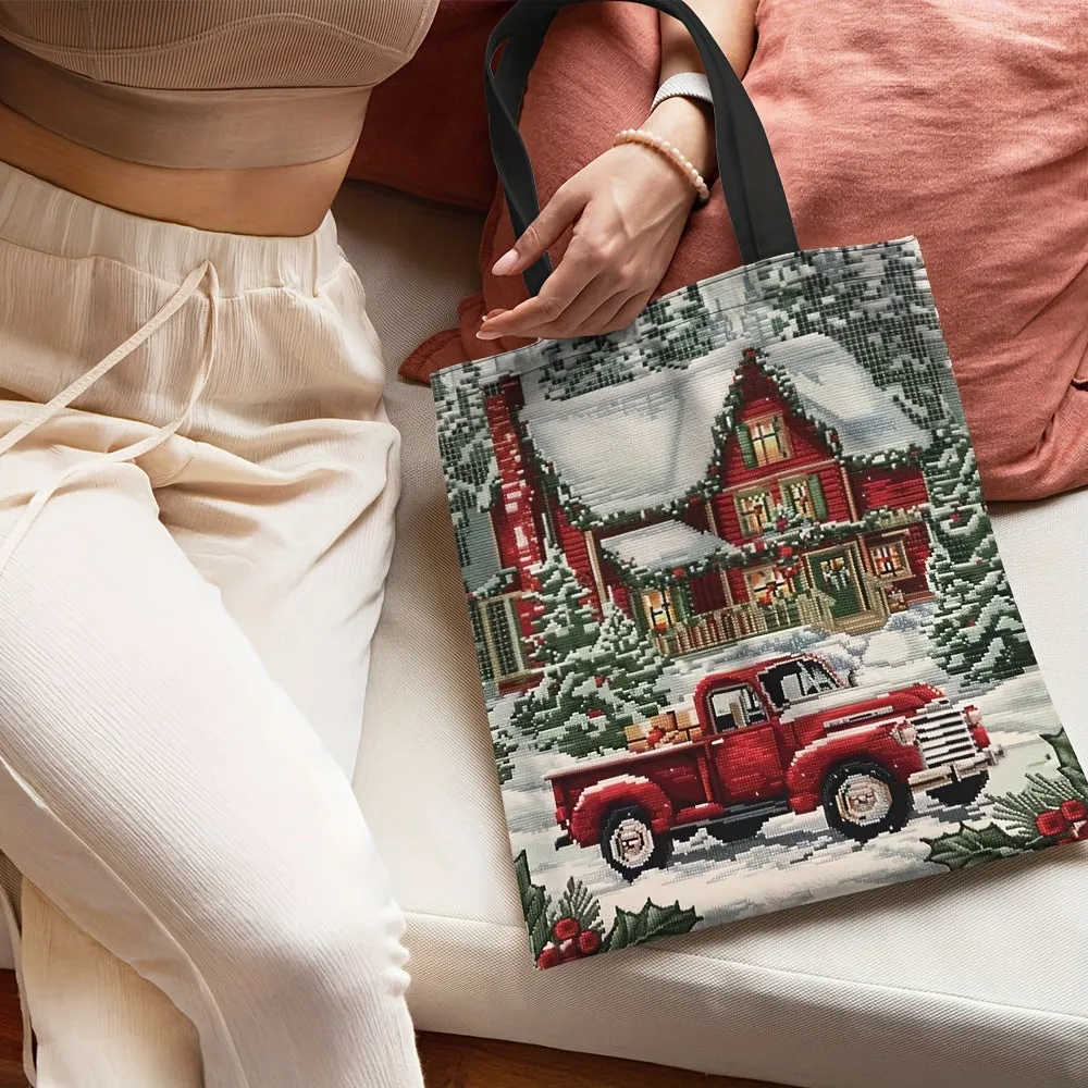 Christmas Charm Tote Bag for Women - Durable Polyester, Stylish Shoulder Handbag Perfect for Shopping & Everyday Use