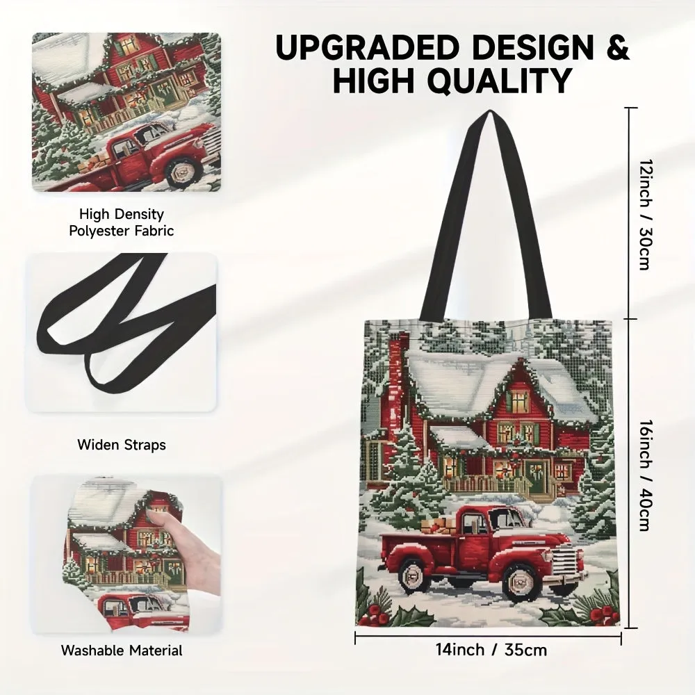 Christmas Charm Tote Bag for Women - Durable Polyester, Stylish Shoulder Handbag Perfect for Shopping & Everyday Use