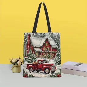 Christmas Charm Tote Bag for Women - Durable Polyester, Stylish Shoulder Handbag Perfect for Shopping & Everyday Use