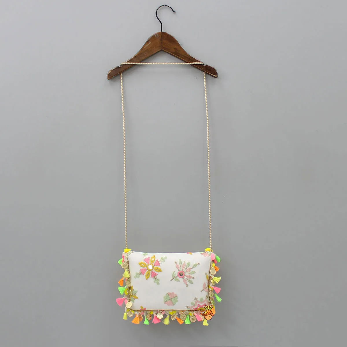 Colourful Thread Embroidered Rope Sling Bag