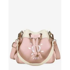 Contrasting Color String Bucket Shaped Crossbody Bag - Light Pink