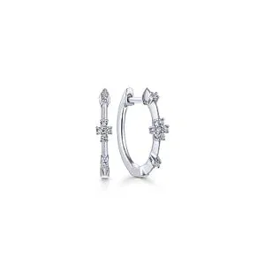 Diamond Huggie Station Earrings in 14K White Gold