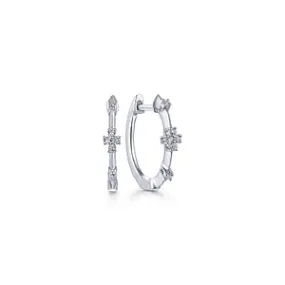 Diamond Huggie Station Earrings in 14K White Gold