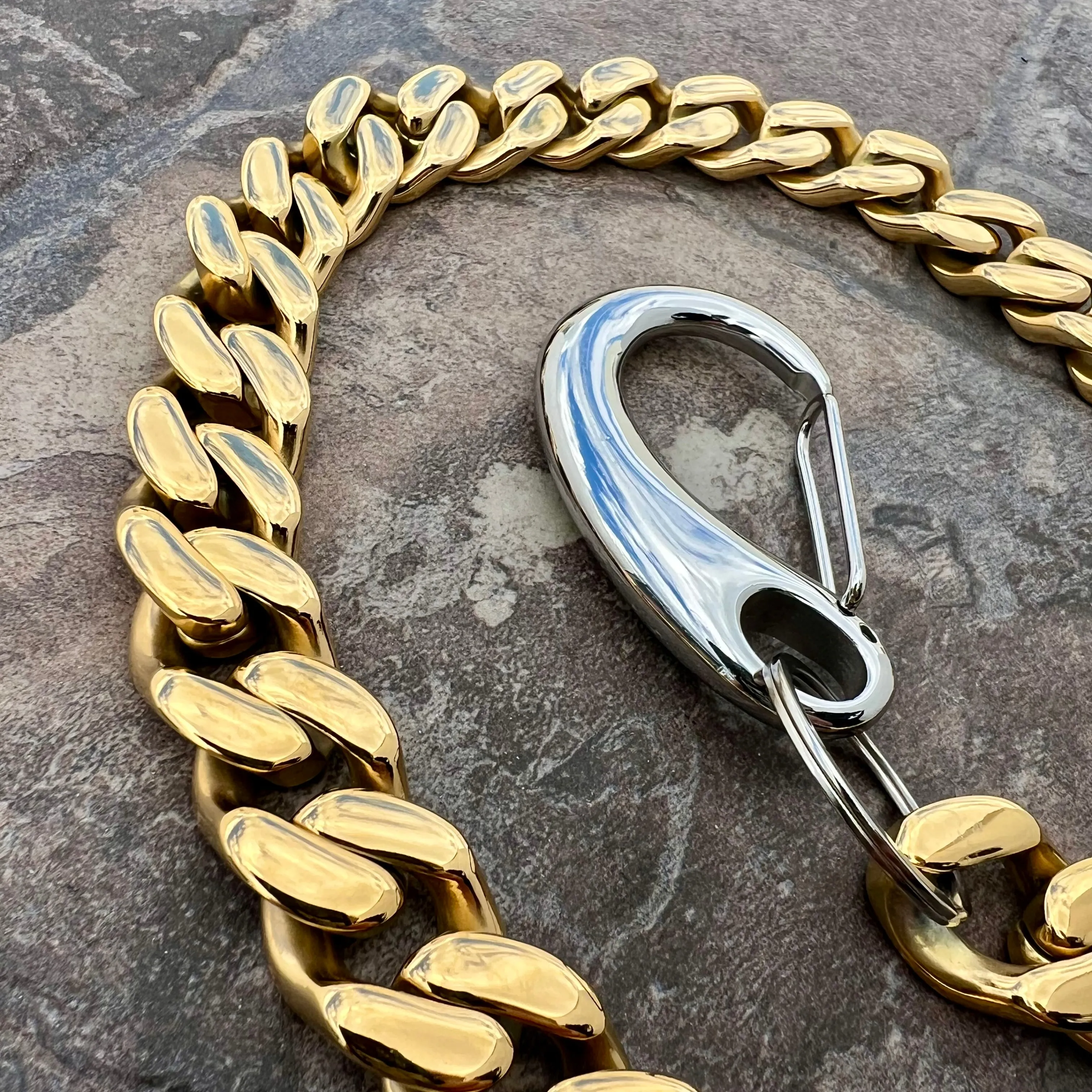 Easy Biker Wallet Chain All Gold 3/4 - W/ Sanity’s Polished Hook Clip - WC74
