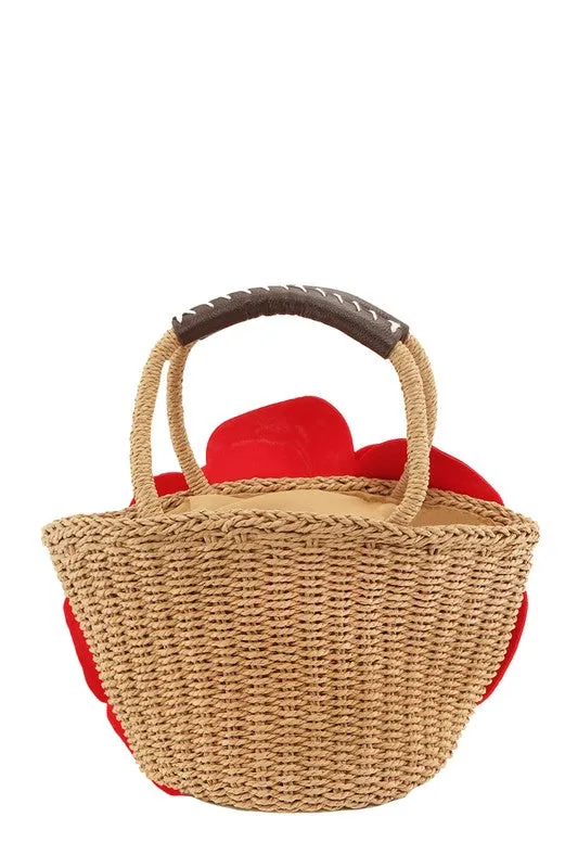 Flower Accent Straw Handbag