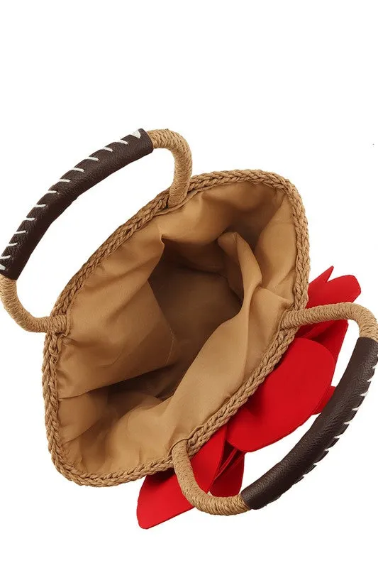 Flower Accent Straw Handbag