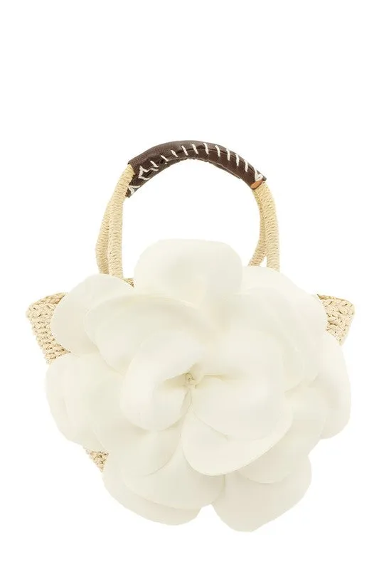 Flower Accent Straw Handbag