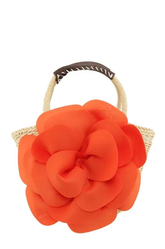 Flower Accent Straw Handbag