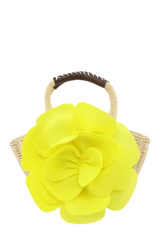Flower Accent Straw Handbag