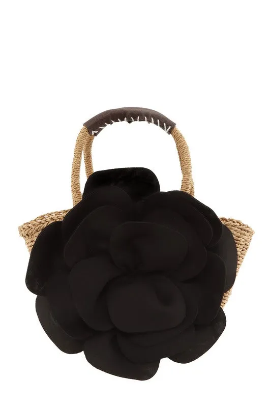 Flower Accent Straw Handbag