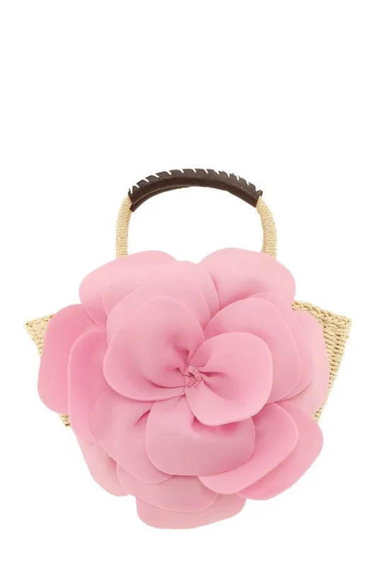 Flower Accent Straw Handbag
