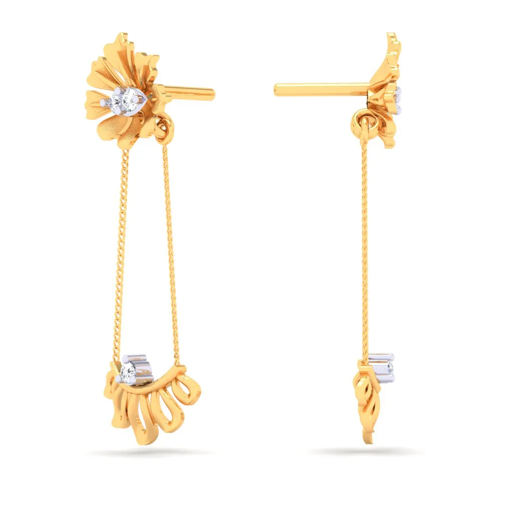 Flower-shaped 18k Gold & Diamond Hanging Earrings From Diamond Collection