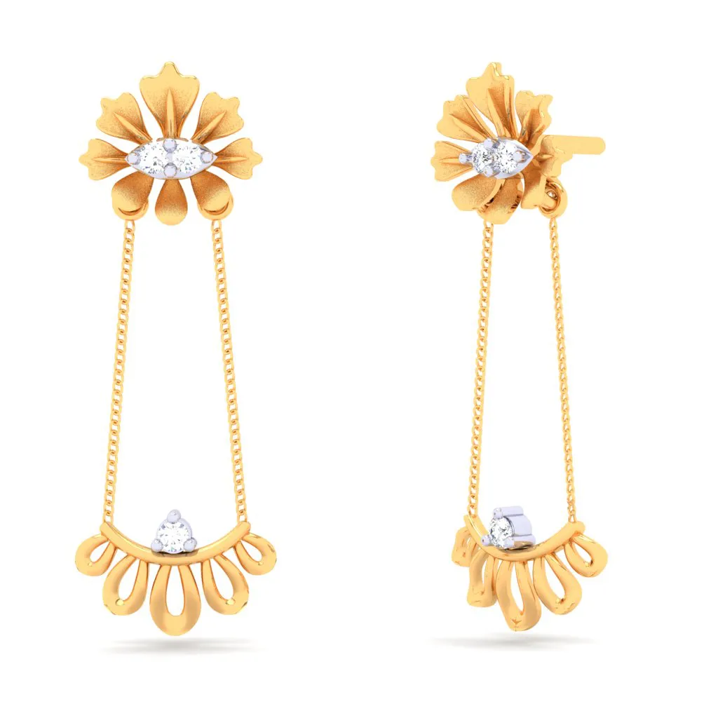 Flower-shaped 18k Gold & Diamond Hanging Earrings From Diamond Collection