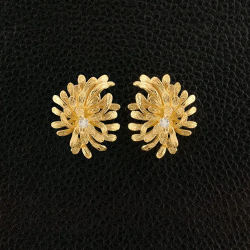 Gold & Diamond Spray Estate Earrings