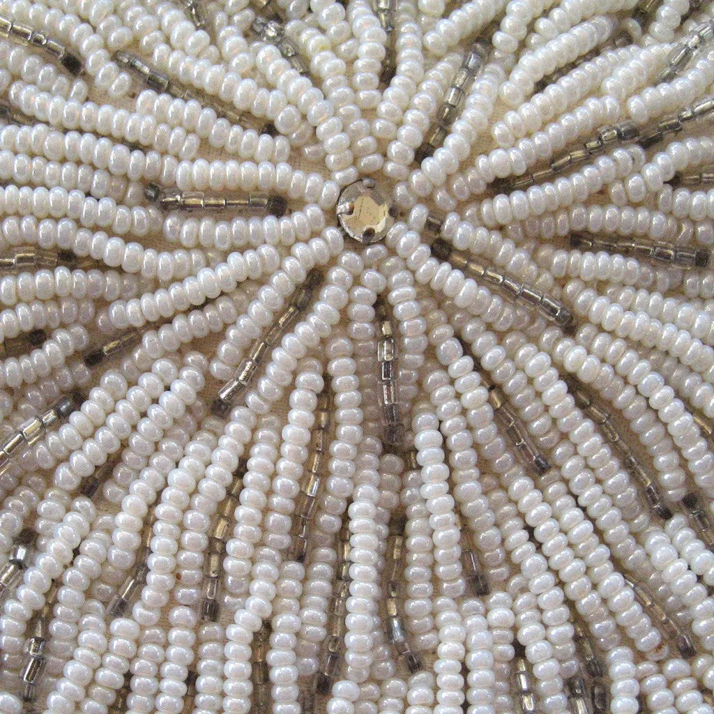 Hong Kong Glass Cream and Silver Seed Bead and Rhinestone Purse