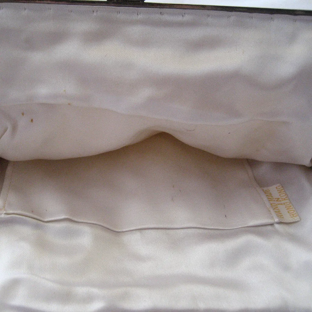 Hong Kong Glass Cream and Silver Seed Bead and Rhinestone Purse