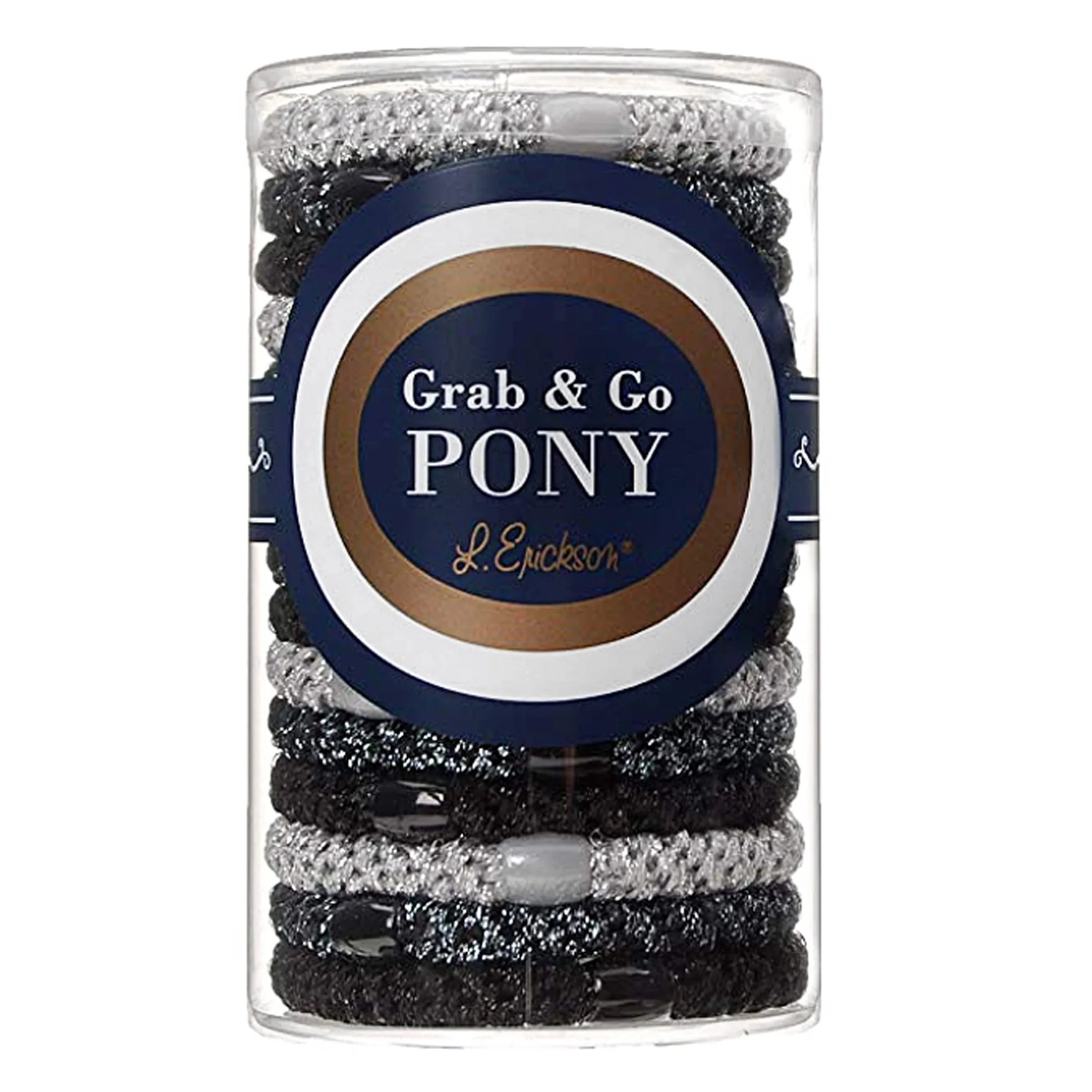 L. Erickson Grab and Go Pony Tube Hair Ties in Black Metallic 15 Pack