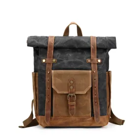 Large 5 Color Waxed Vintage Canvas Leather Traveling Backpack