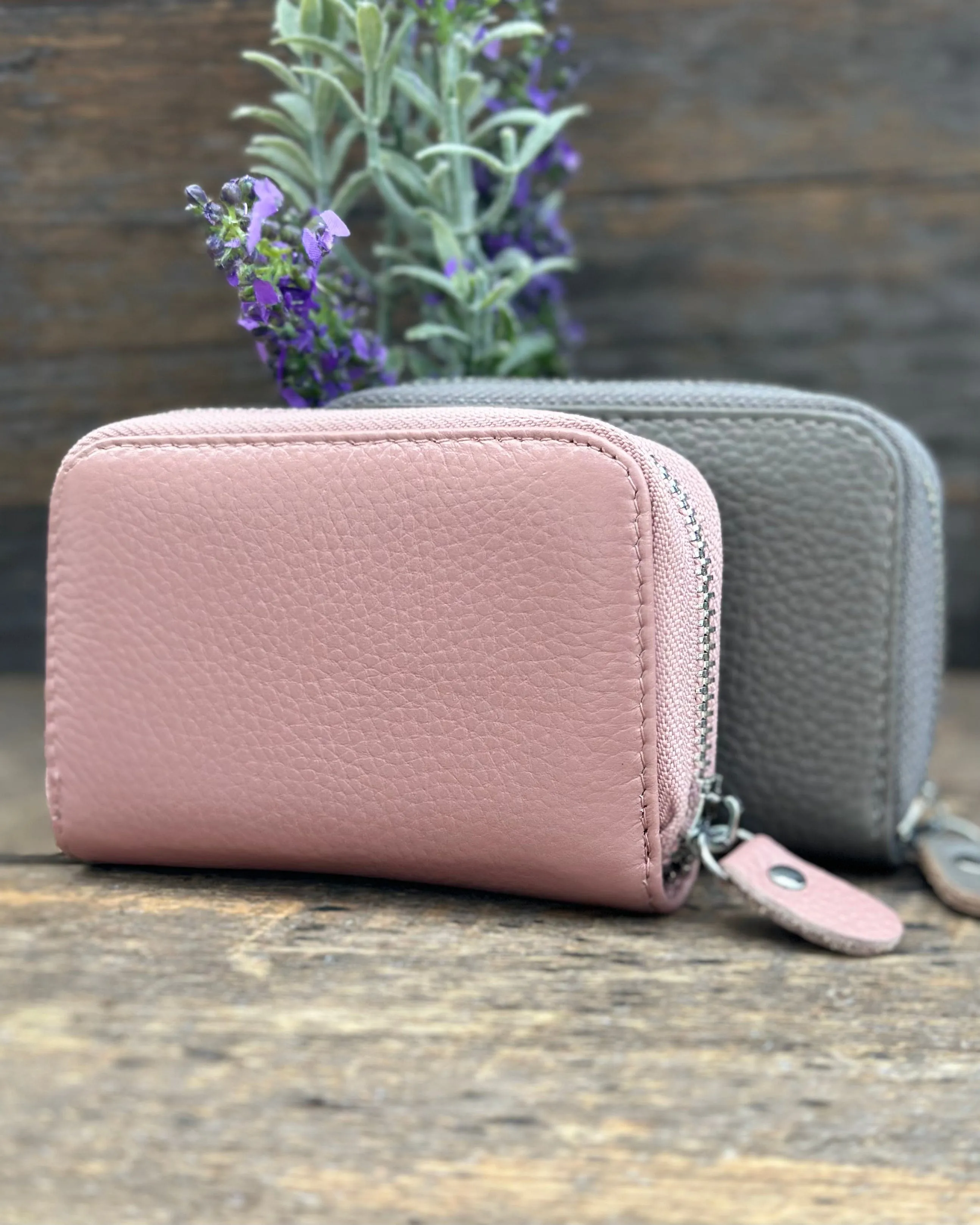 Leather Card Holder Purse - Grey