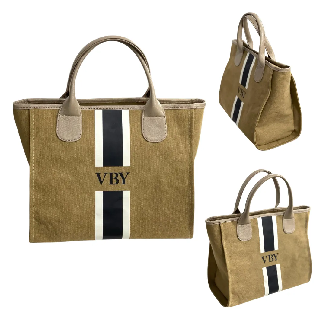 Leather Stripe Tote Bag