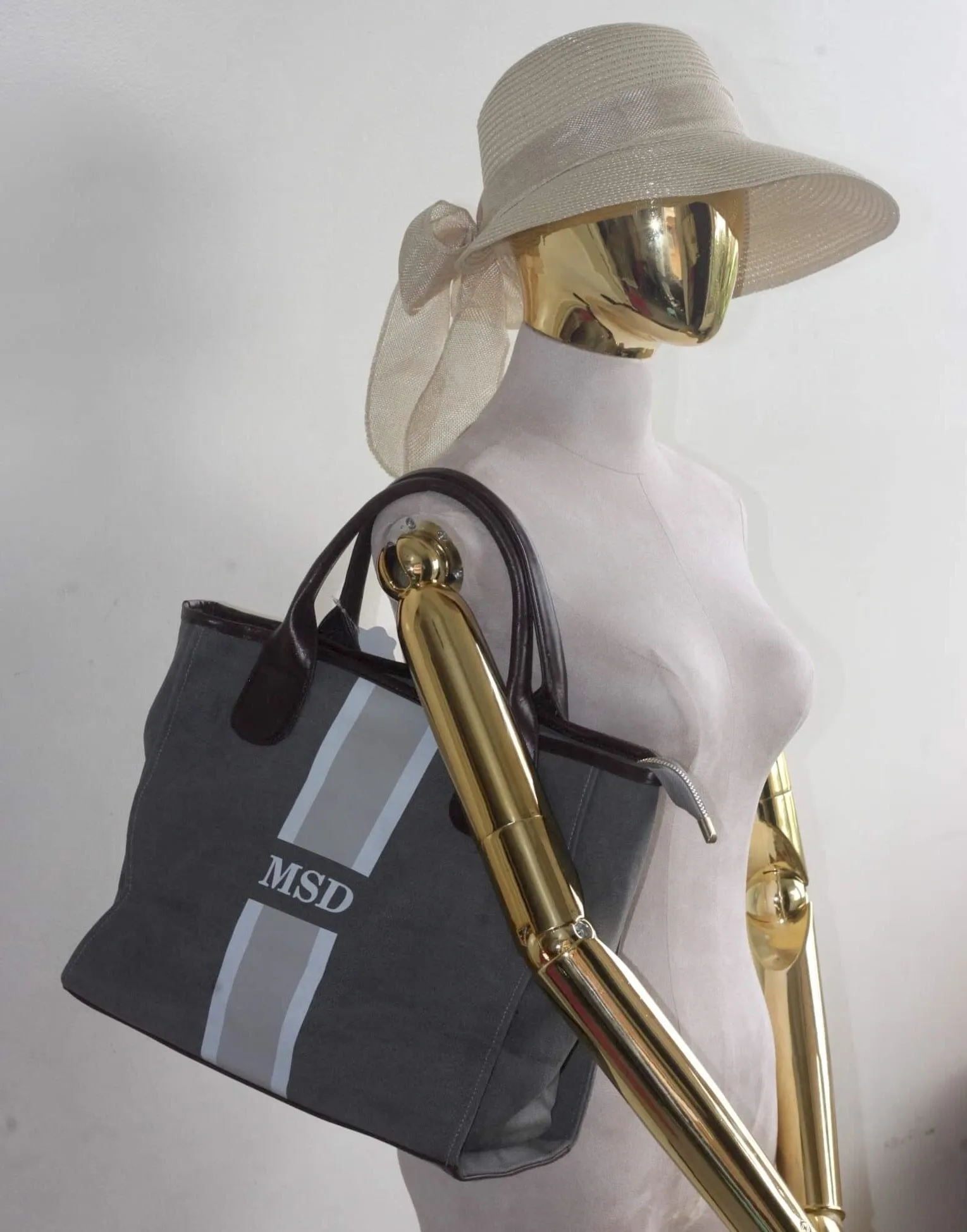 Leather Stripe Tote Bag