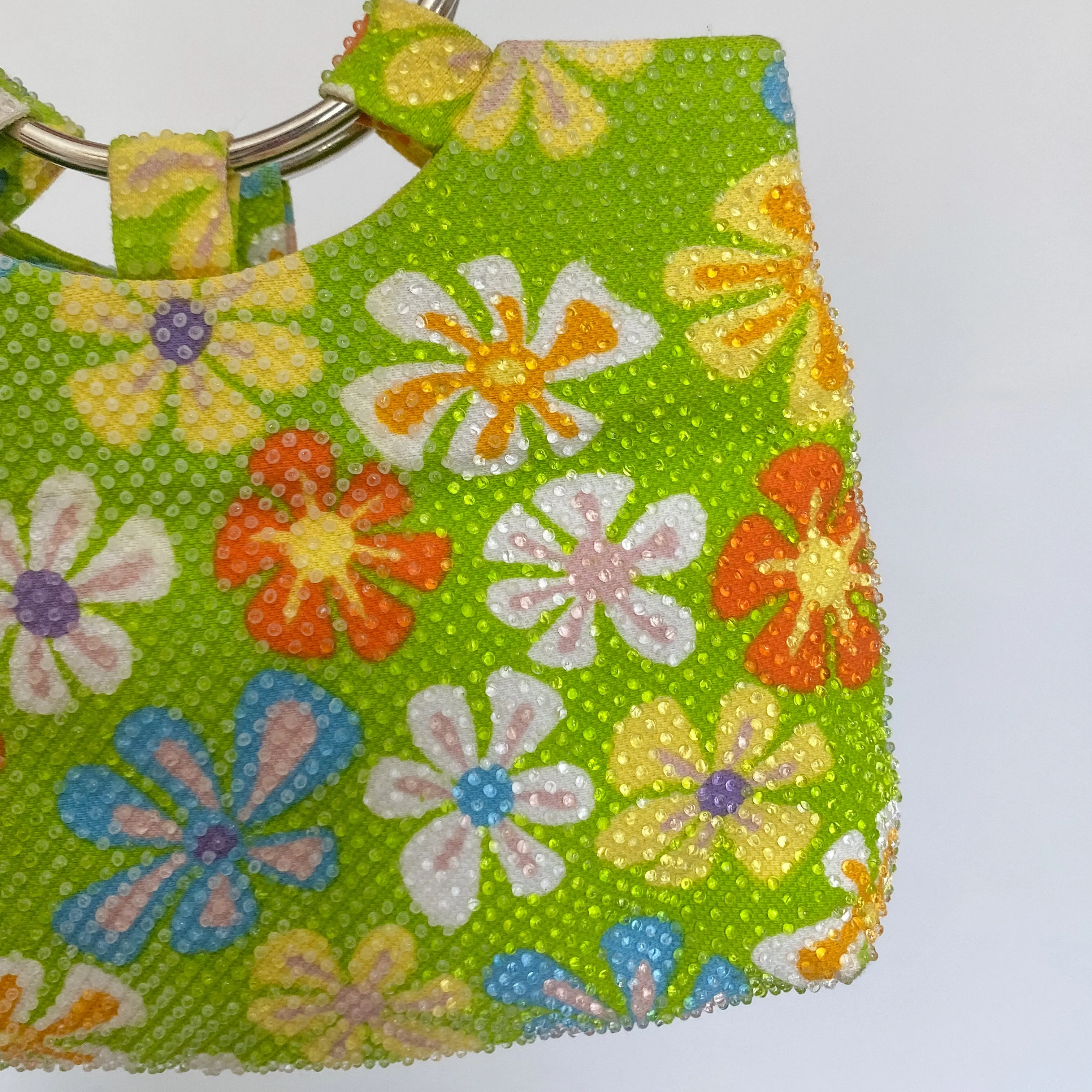 lime floral beaded handbag