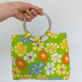 lime floral beaded handbag