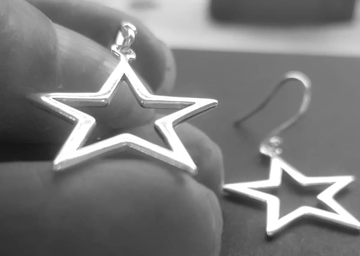 Open Star Dangle Earrings, Sterling Silver Celestial Jewellery