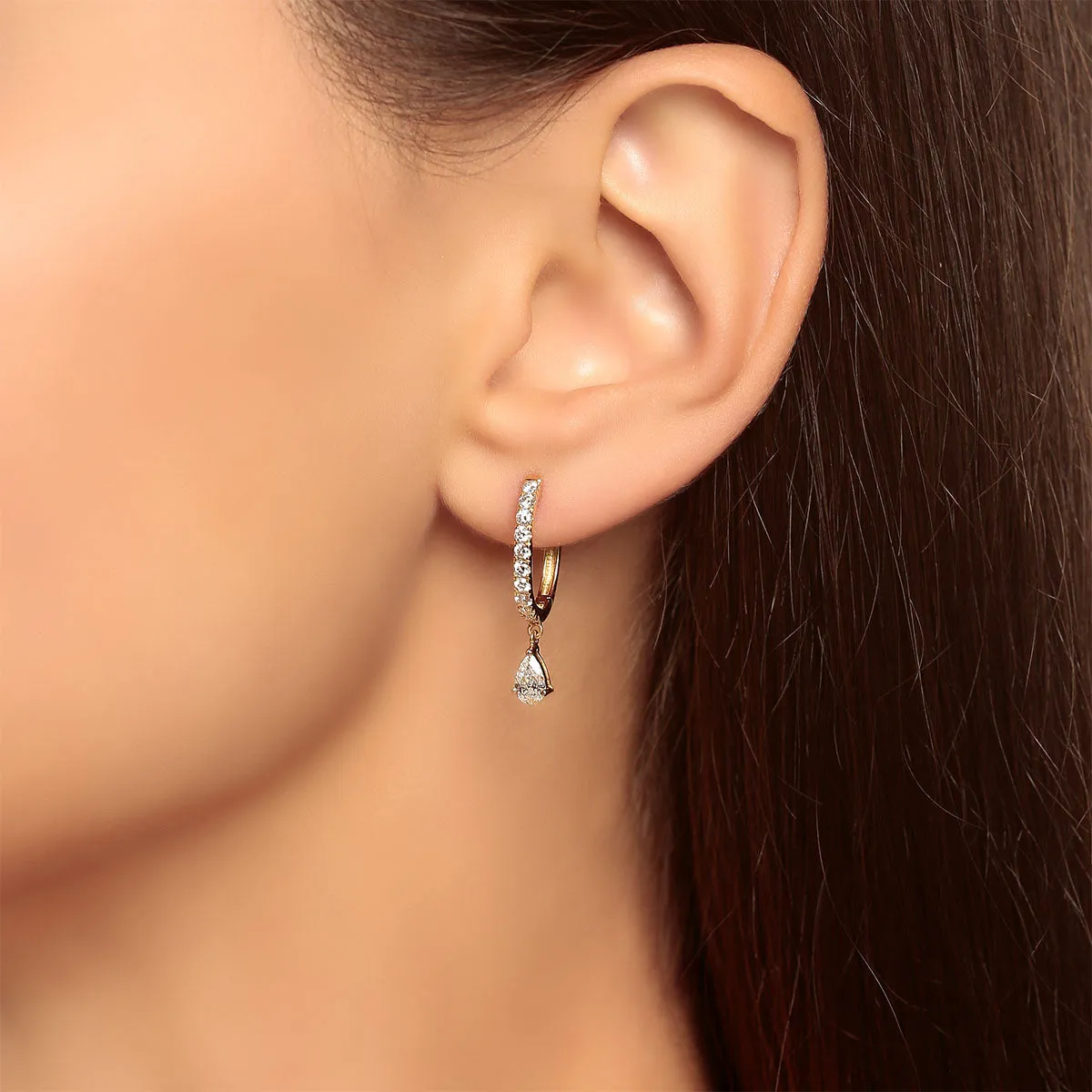 Round and Pear Diamond Huggie Earrings