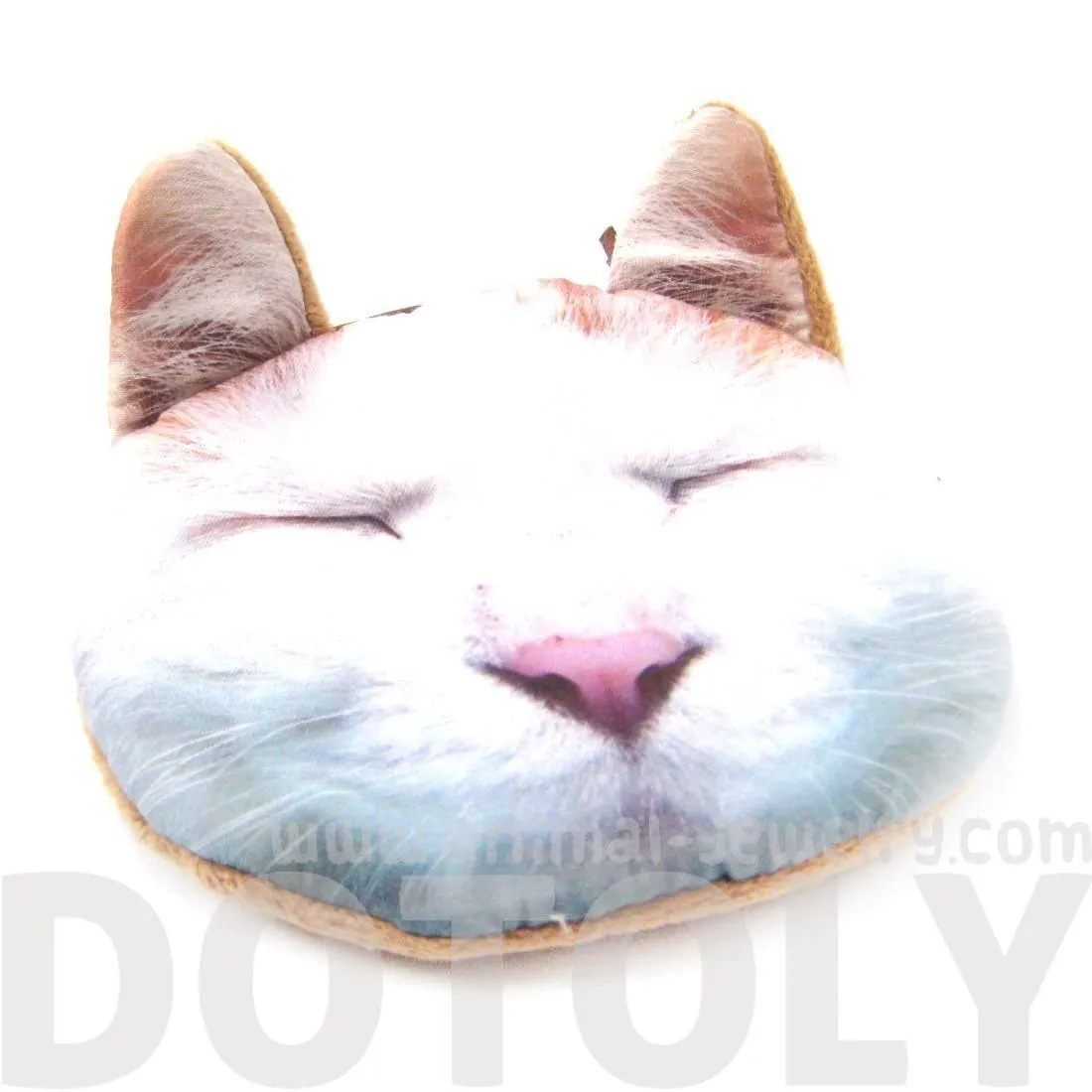 Sleepy Kitty Cat Tabby Face Shaped Soft Fabric Zipper Coin Purse Make Up Bag