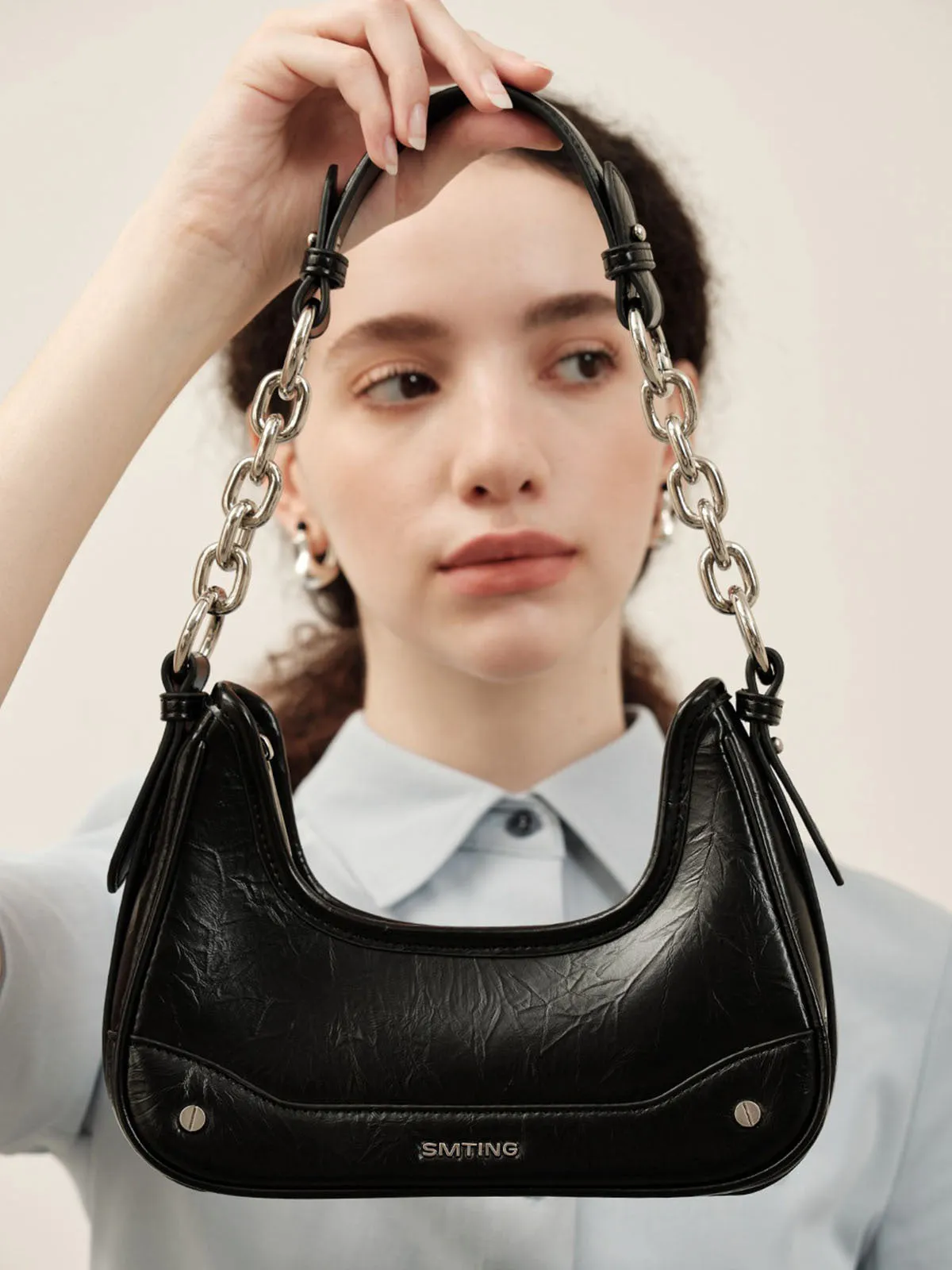 Smting | Small Baguette Bag with Chain and Leather Strap