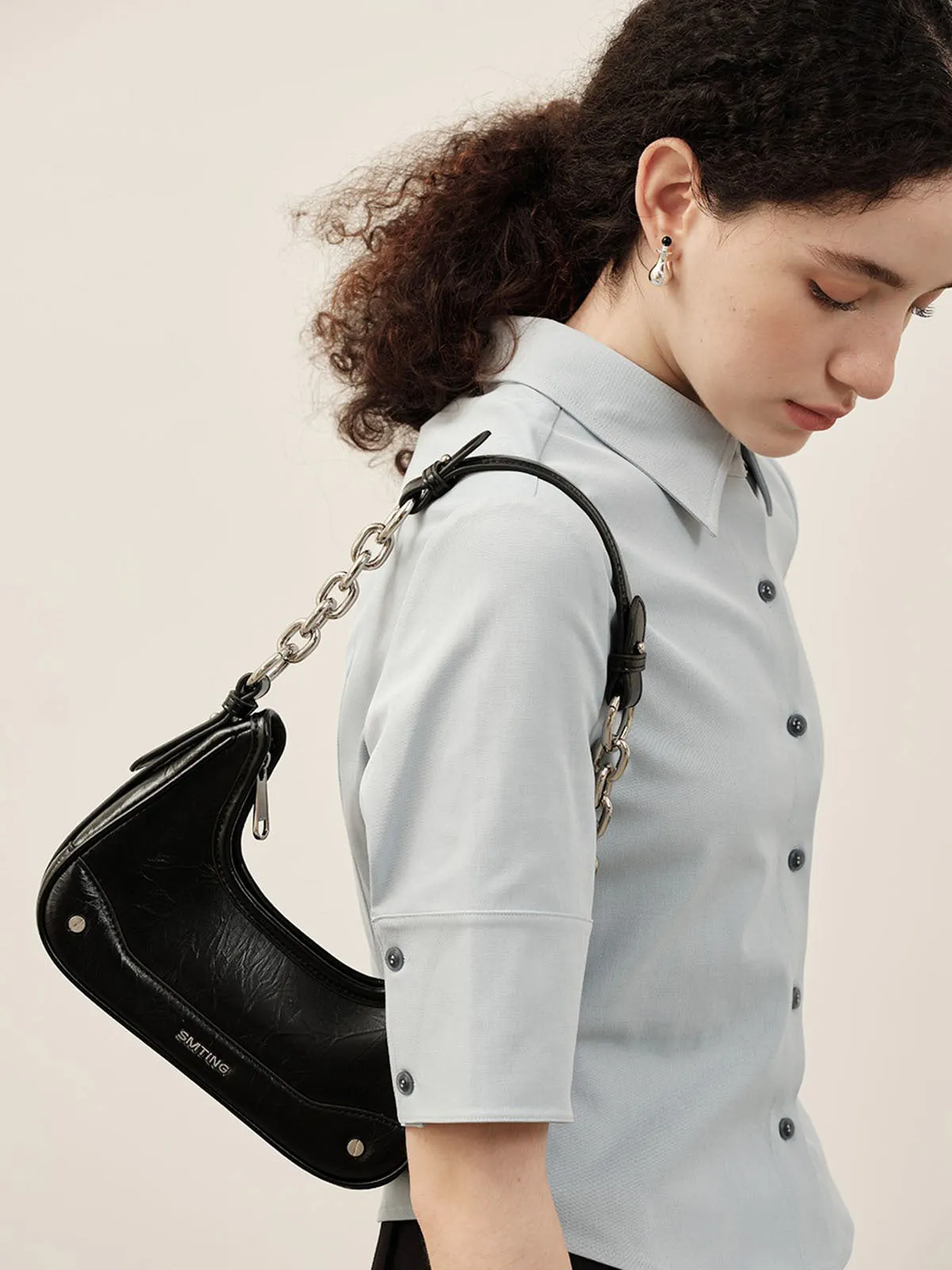 Smting | Small Baguette Bag with Chain and Leather Strap
