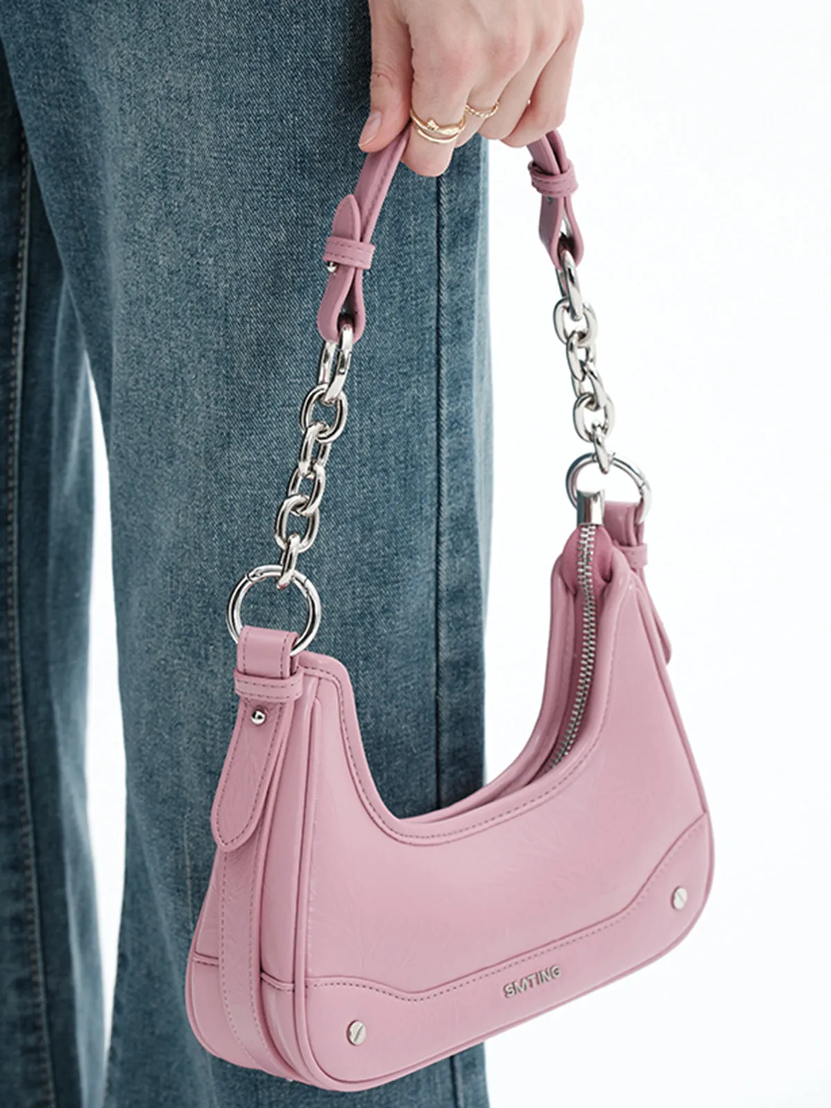 Smting | Small Baguette Bag with Chain and Leather Strap