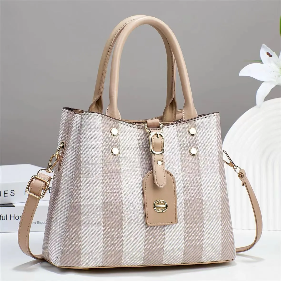 Striped Lambskin Satchel green and white
